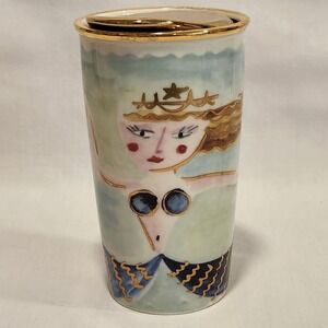 Starbucks 2014‎ Siren Mermaid Ceramic 12oz Travel Tumbler Coffee Gold Lid